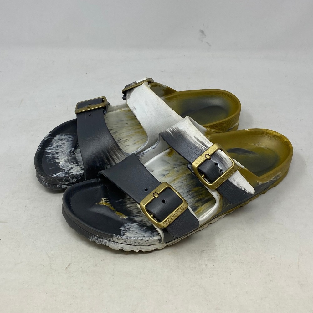 Birkenstock Arizona Marbled Black White Mustard Slide Sandals Womens 37 6-6.5